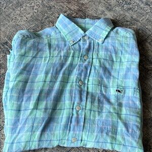 Vineyard Vines Light Blue and Mint Plaid Shirt “Classic Tucker”